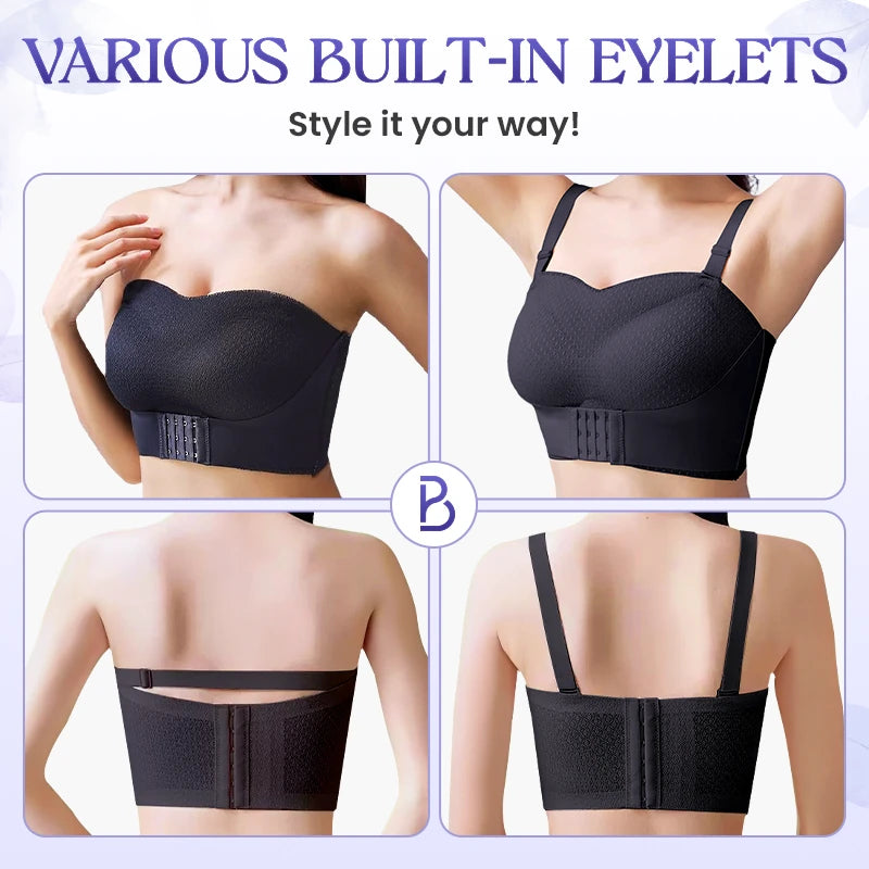 Breathable Non-Slip Strapless Front Buckle Push-Up Bra