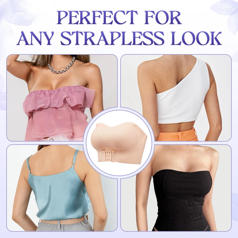 Breathable Non-Slip Strapless Front Buckle Push-Up Bra