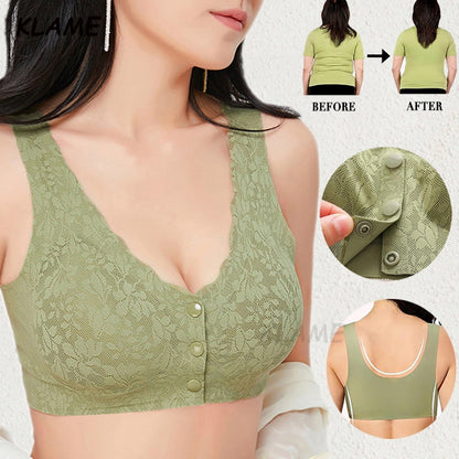 Seamless Plus Size Lace Button Front Comfy Bra ( PACK OF 3)